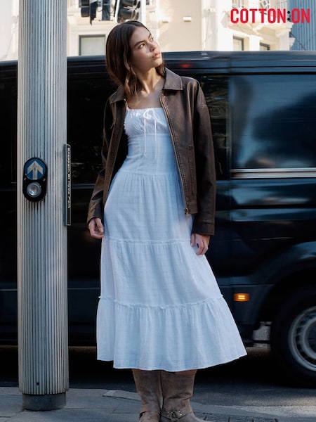 Cotton On White Aria Corset Detail Maxi 100% Cotton Dress (H45432) | €44