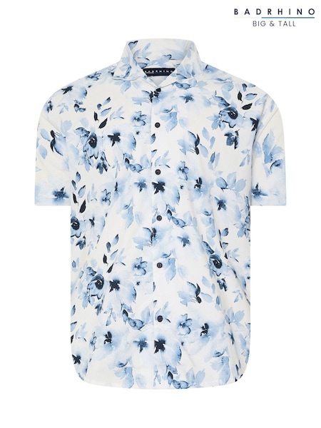 Alb Chrome - BadRhino Big & Tall Peached Short Sleeve Revere Collar 100% Cotton Shirt (H45494) | 246 LEI