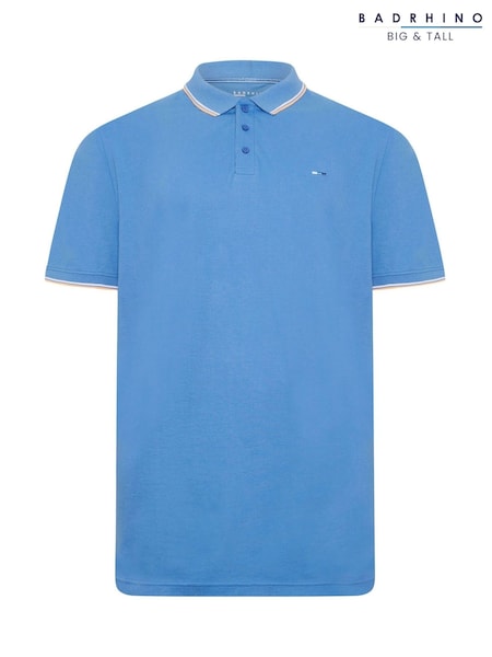 BadRhino Big & Tall Blue Pique Tipped Polo Shirt (H45496) | R$ 195