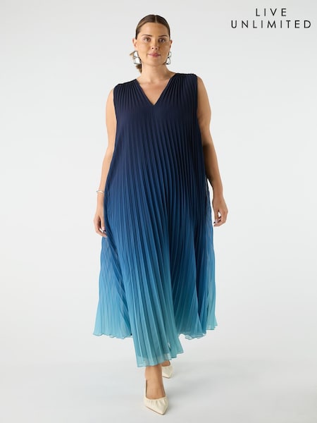 Live Unlimited Blue Curve Pleated V-Neck Dress (H45681) | €242