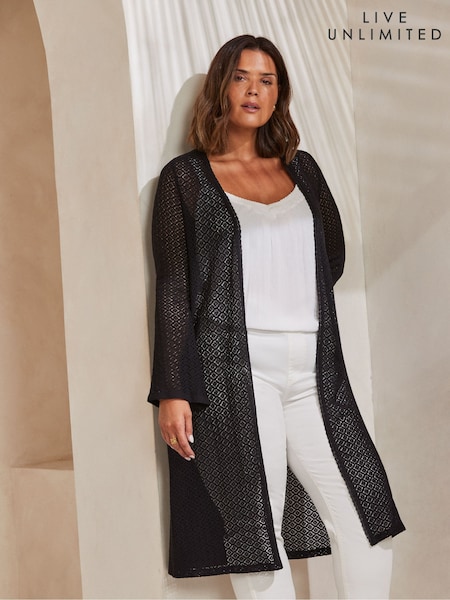 Live Unlimited Black Curve Longline Crochet Knit Cardigan (H45682) | €91
