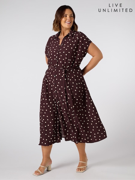 Live Unlimited Brown Curve Polka Dot Maxi Shirt Dress (H45685) | €113