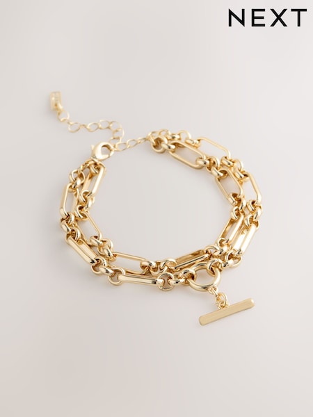 Gold Tone Double Row T-Bar Bracelet (H45720) | €13