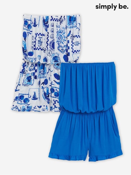 Simply Be Blue Value Bandeau Beach Playsuits 2 Pack (H45787) | €48
