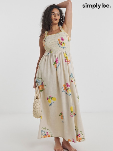 Simply Be Shirred Midi Beach 100% Cotton Dress (H45800) | 283 LEI