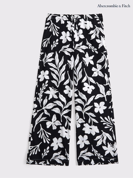 Abercrombie & Fitch Linen Pull On Ultra Wide Leg Black Trousers (H45871) | 55 €