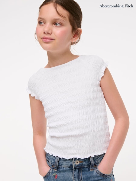 Alb - Abercrombie & Fitch Cropped Smocked T-Shirt (H45881) | 149 LEI