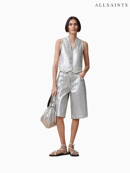 AllSaints Grey Louie Long 100% Cotton Shorts (H45939) | €171
