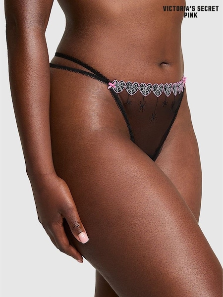 Victoria's Secret PINK Black Halloween G-String Spider Web Embroidery Knickers (H45981) | €13