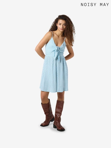 NOISY MAY Blue Striped Tie Front Mini Dress (H46042) | €69