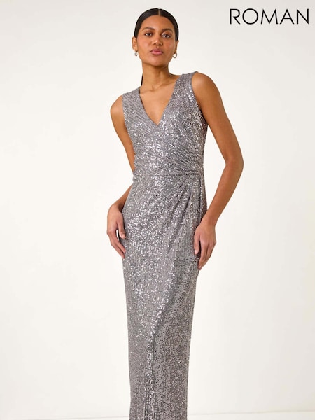 Серый - Платье макси с запахом и пайетками Roman (H46067) | €119