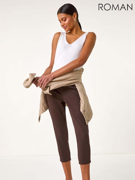 Roman Brown Cropped Stretch Denim Leggings (H46075) | R$ 385