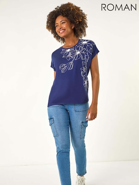 Roman Hotfix Floral Stretch T-Shirt (H46078) | R$ 385