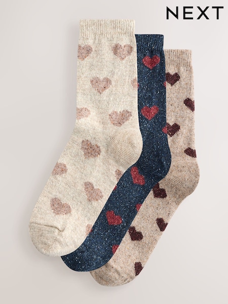 Corações azul-marinho/fruta - Containing Wool Ankle Socks 3 Pack (H46193) | R$ 155