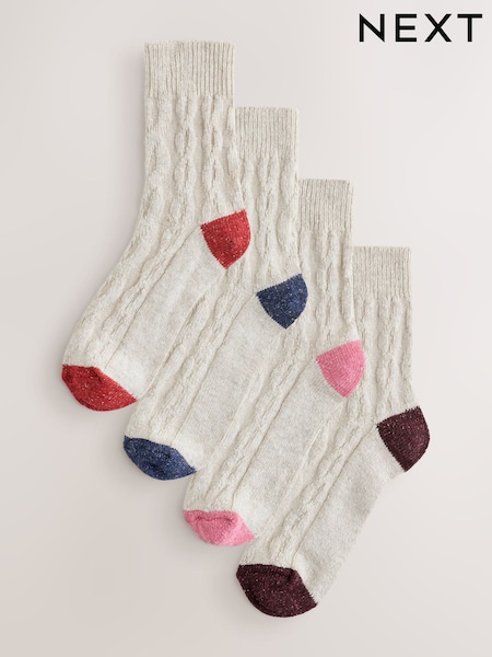 Neutral/Bright - Cable Heel Toe Socks Containing Wool (H46194) | R$ 175
