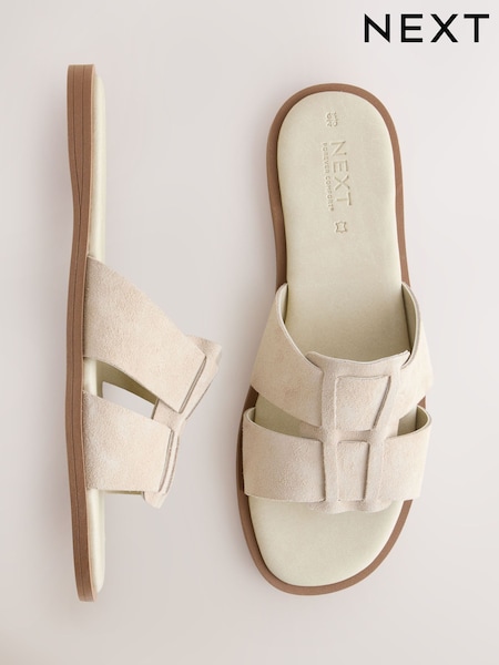 Neutral Taupe Suede Extra Wide Fit Forever Comfort® Slot Mule Sandals (H46244) | €26