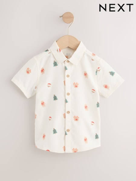 Ecru Short Sleeve Christmas Character Shirt (3mths-10yrs) (H46264) | 59 QAR - 69 QAR