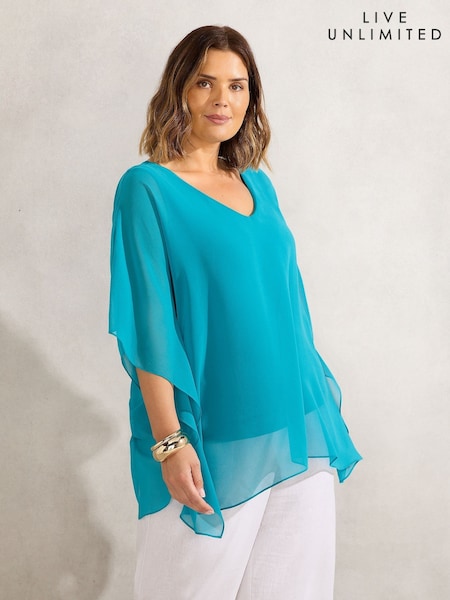 Live Unlimited Curve Chiffon V-Neck Overlay Top (H46287) | 439 LEI