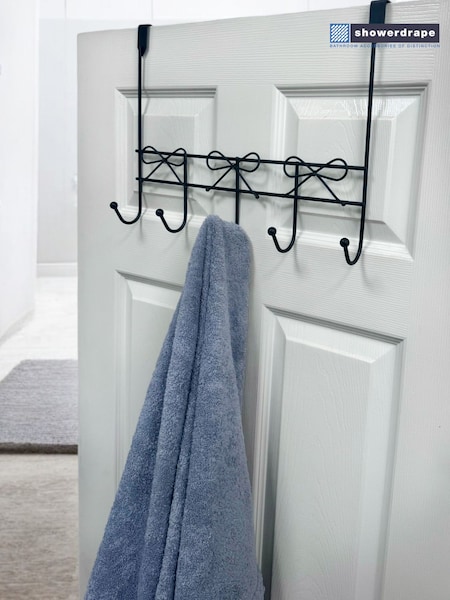 Showerdrape Set of 2 Black Bows Over Door Storage Hooks (H46341) | €29