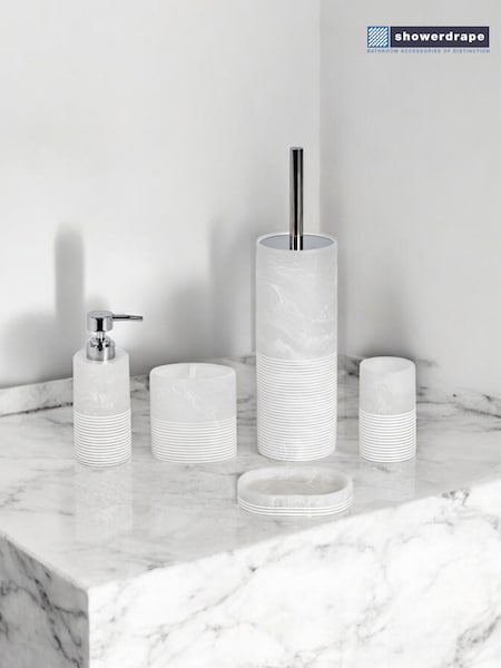 Showerdrape 5 Piece Frost Onyx White Bianco Striped Bathroom Accessories Set (H46358) | €123