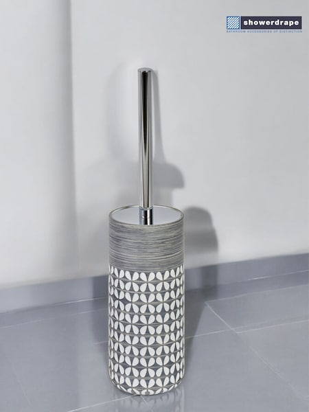 Showerdrape Grey Ravello Geo Floral Toilet Brush & Holder (H46363) | €58
