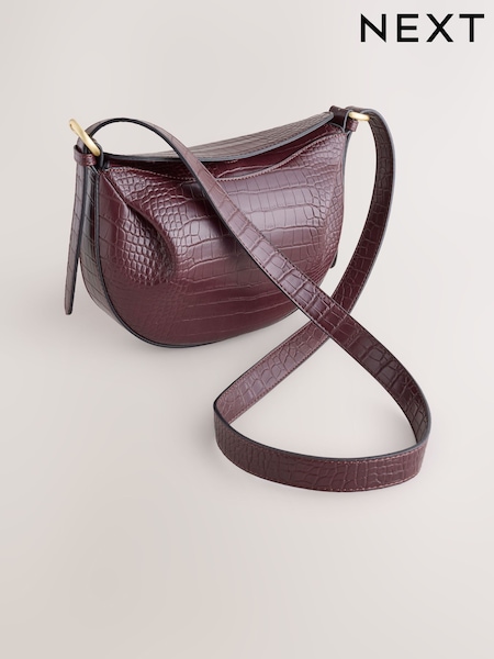 Burgundy Red Croc Effect Cross-Body Bag (H46379) | €30