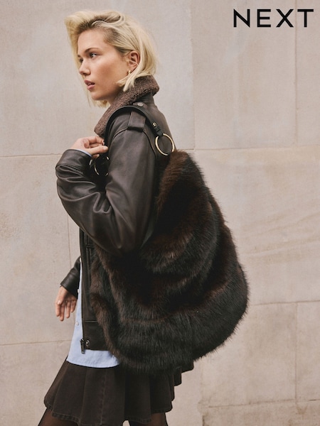 Chocolate Brown Faux Fur Shoulder Bag (H46407) | €61.50