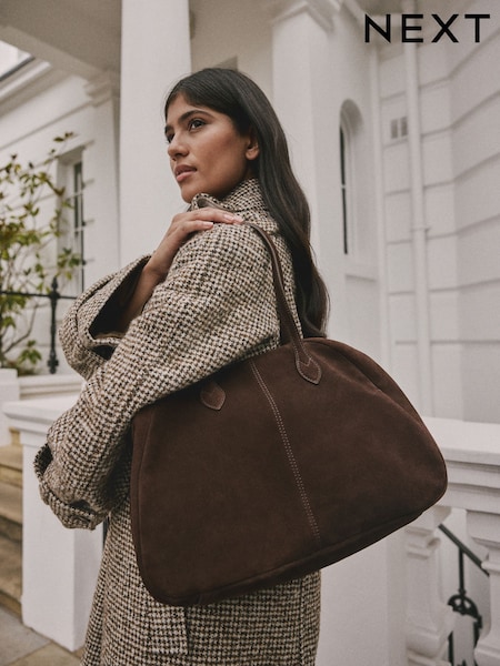 Chocolate Brown Leather Suede Bowler Shoulder Bag (H46409) | R$ 915