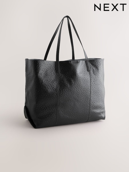 črna - Leather Textured Tote Bag (H46413) | € 108