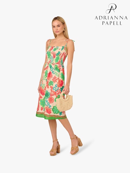 Adrianna By Adrianna Papell Smocked Printed Placement GreenDress (H46509) | $260
