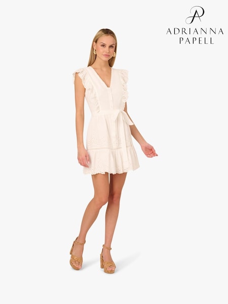 Adrianna By Adrianna Papell Short Eyelet White Dress (H46517) | ₪749