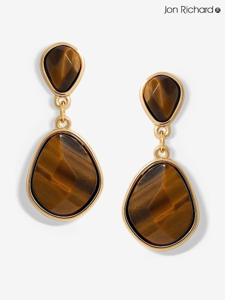Jon Richard Gold Tone Tigers Eye Pear Drop Earrings (H46553) | €22.50