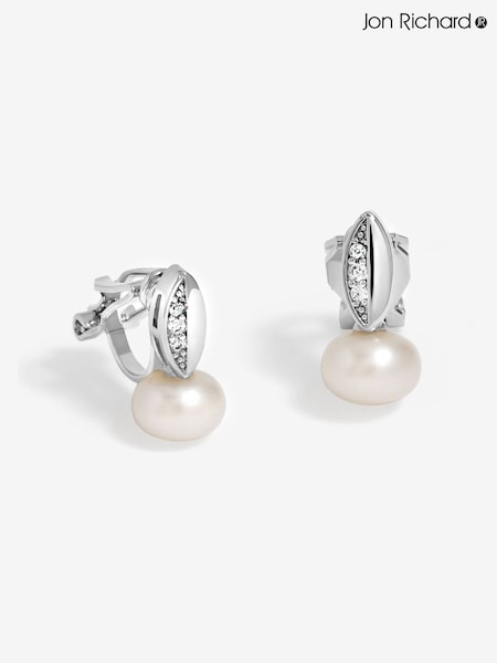 Jon Richard Silver Rhodium Plated Cubic Zirconia And Pearl Drop Silver Earrings (H46555) | €22.50