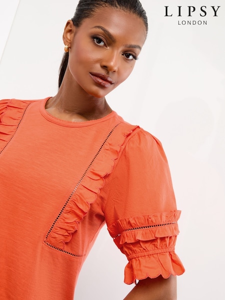 Alaranjado - Lipsy Puff Sleeve T-Shirt (H46558) | R$ 355