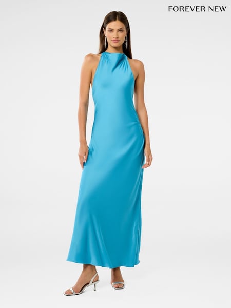 Forever New Blue Audrey Satin Backless Maxi Dress (H46661) | €154