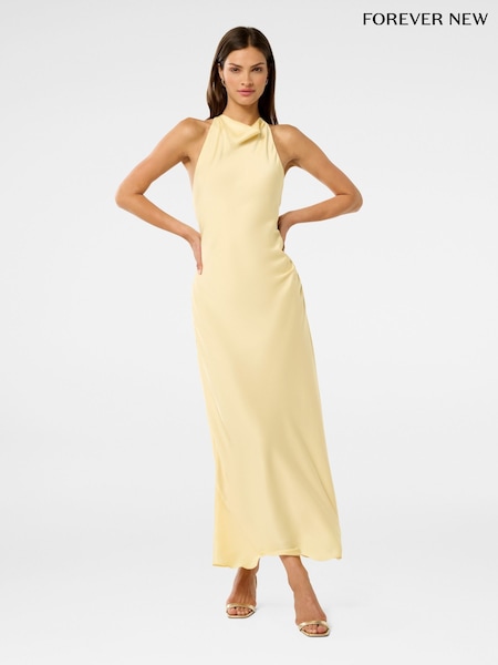 Forever New Yellow Audrey Satin Backless Maxi Dress (H46666) | €154