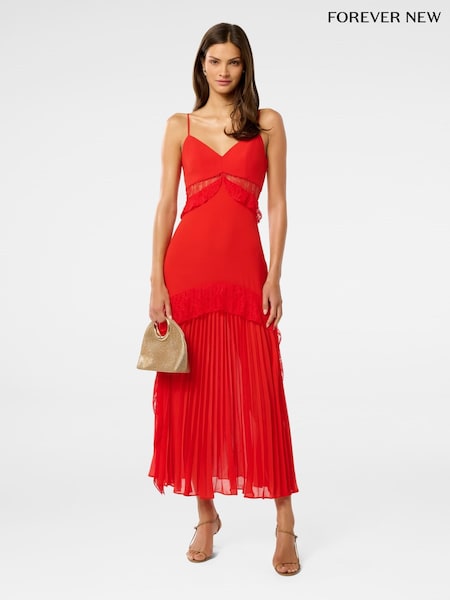 Forever New Red Lara Pleated Ruffle Maxi Dress (H46681) | €172