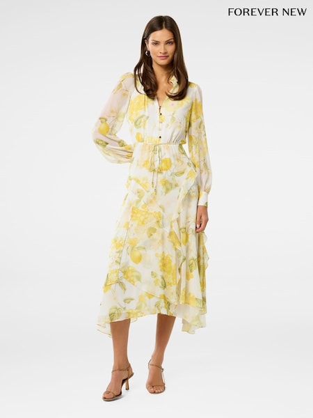 Forever New Yellow Sutton Ruffle Hem Midi Dress (H46684) | €184