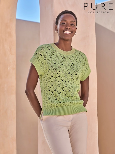Pure Collection 100% Cotton Lace Knit Top (H46784) | €95