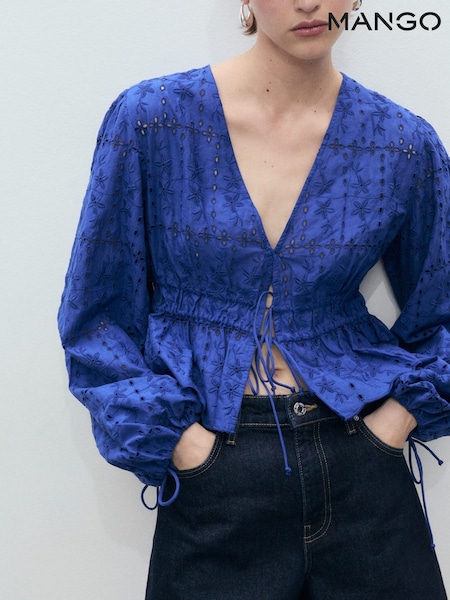 Mango Blue Broderie Anglaise Blouse (H46802) | €63