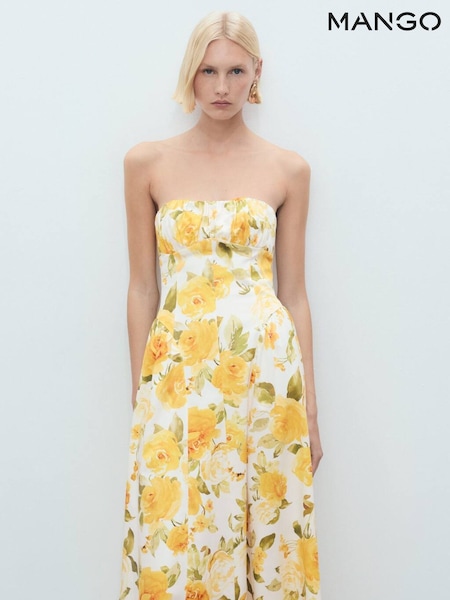 Mango Yellow Floral Print Structured Midi Dress (H46803) | €102