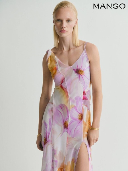 Mango Purple Blurred Floral Print Occasion Maxi Dress (H46813) | €114