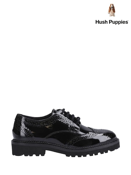 Hush Puppies Senior Gabi Lace Up Patent Black Shoes (H46861) | 402 LEI
