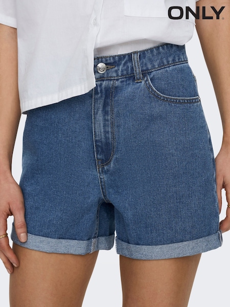 ONLY Blue High Waist Mom Denim 100% Cotton Shorts (H46959) | ₪131