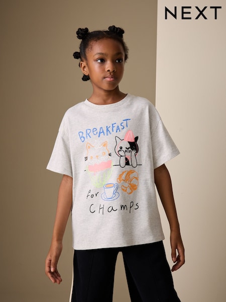 Animale de companie gri - Oversized Graphic Print T-Shirt (3-16yrs) (H47028) | 60 LEI - 97 LEI