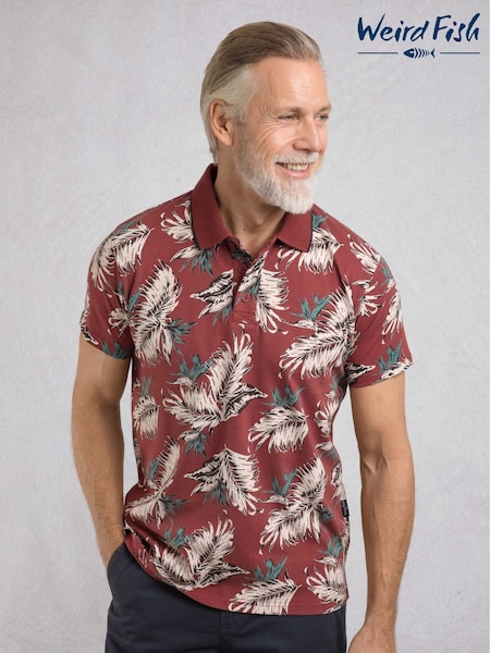 Weird Fish Red Sarat Printed 100% Cotton Polo Shirt (H47084) | €53
