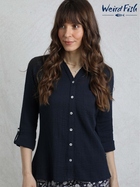 Weird Fish Blue Suria Double Cloth 100%  Cotton Shirt (H47096) | €50