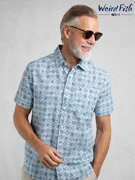 FadedDenim Blue - Weird Fish Tarim Hawaiian Shirt (H47114) | R$ 445
