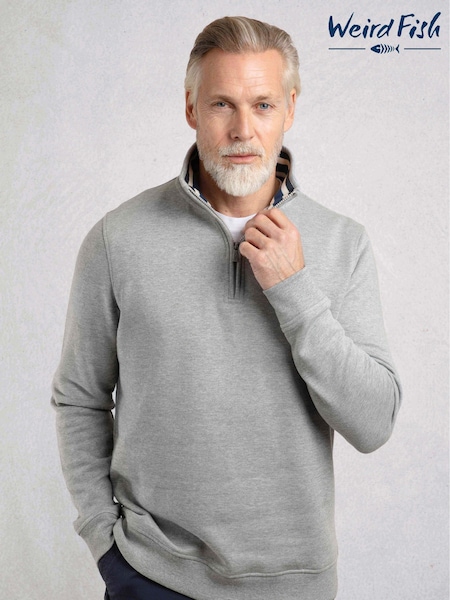 Weird Fish Grey Archer WF Branded 1/4 Zip Sweatshirt (H47117) | AED320