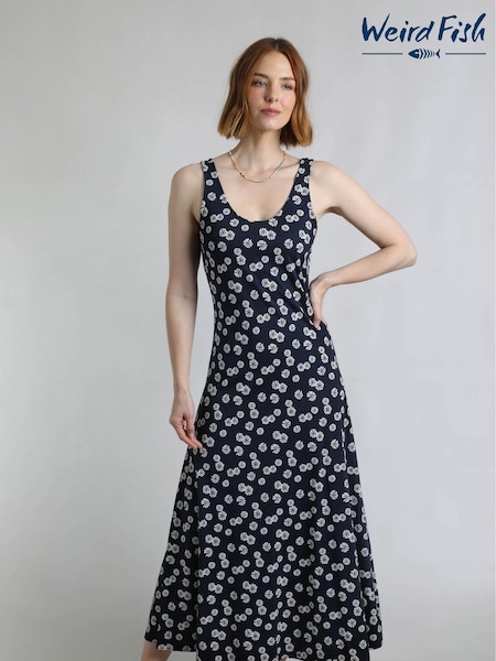 Weird Fish Blue Tivoli Printed Jersey Dress (H47118) | €99